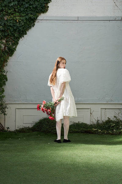 ジャガード パフスリーブ ミニドレス(W339)