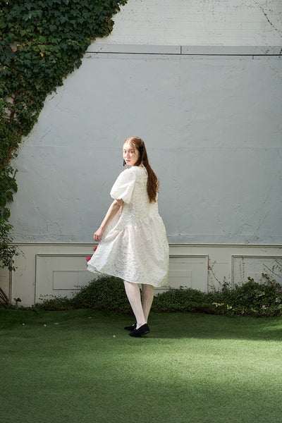 ジャガード パフスリーブ ミニドレス(W339)