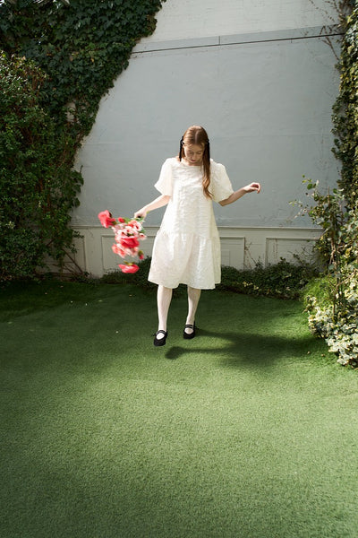 ジャガード パフスリーブ ミニドレス(W339)