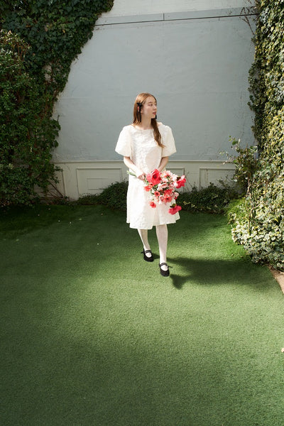 ジャガード パフスリーブ ミニドレス(W339)