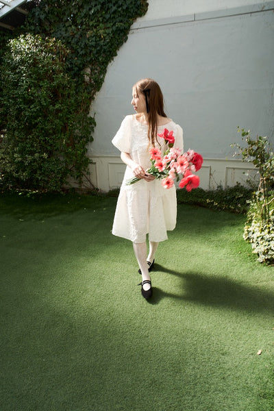 ジャガード パフスリーブ ミニドレス(W339)