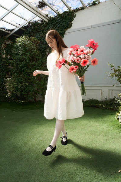 ジャガード パフスリーブ ミニドレス(W339)