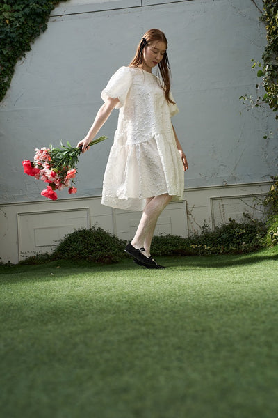 ジャガード パフスリーブ ミニドレス(W339)