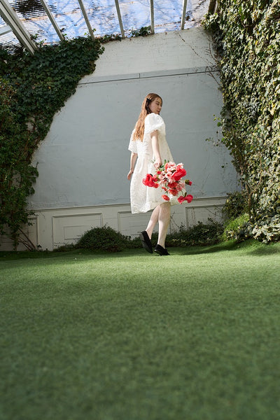 ジャガード パフスリーブ ミニドレス(W339)