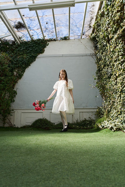 ジャガード パフスリーブ ミニドレス(W339)