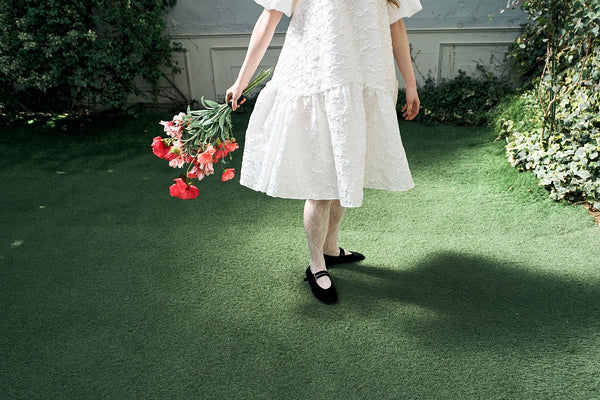 ジャガード パフスリーブ ミニドレス(W339)