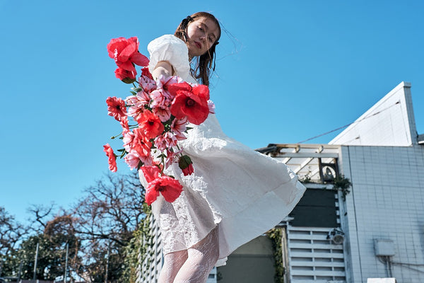 ジャガード パフスリーブ ミニドレス(W339)