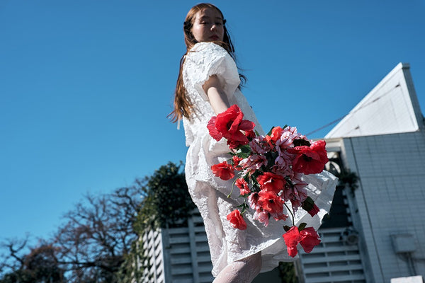 ジャガード パフスリーブ ミニドレス(W339)