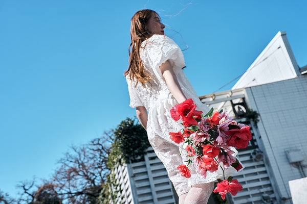 ジャガード パフスリーブ ミニドレス(W339)