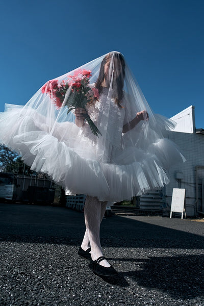 ジャガード パフスリーブ ミニドレス(W339)