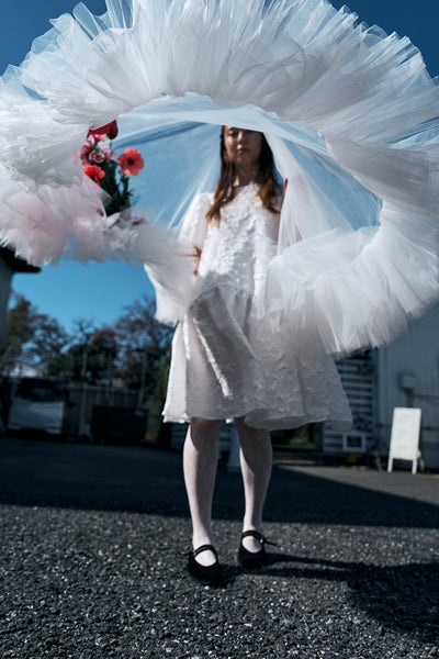 ジャガード パフスリーブ ミニドレス(W339)