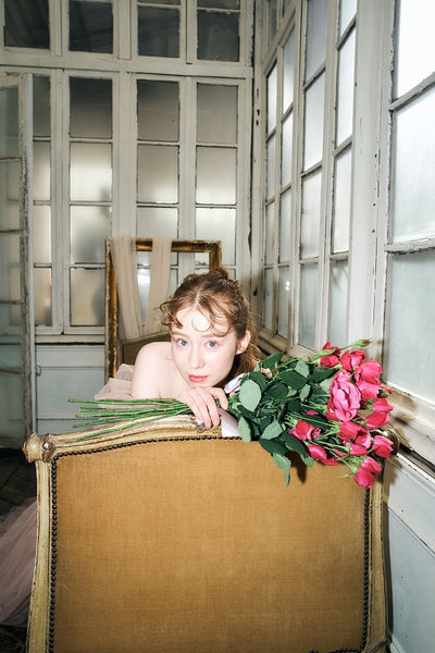 フリル オフショルダー チュールドレス ピンクブラウン(W337PB)