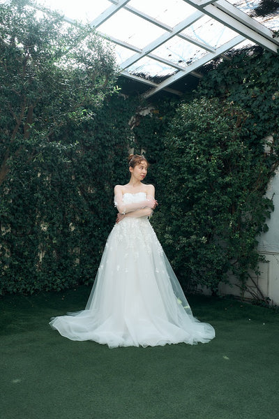 2way フラワーレース チュール Aラインドレス(W335)