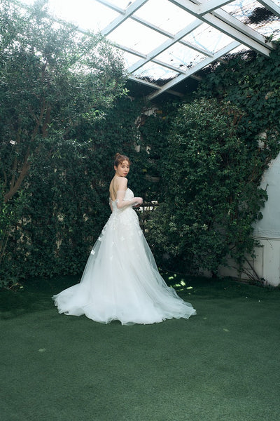 2way フラワーレース チュール Aラインドレス(W335)