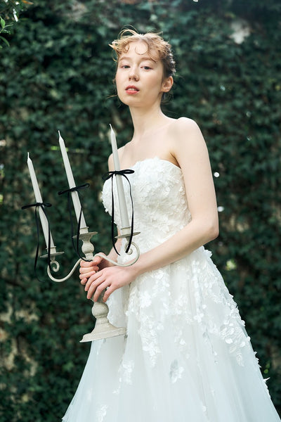 2way フラワーレース チュール Aラインドレス(W335)