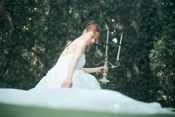 2way フラワーレース チュール Aラインドレス(W335)