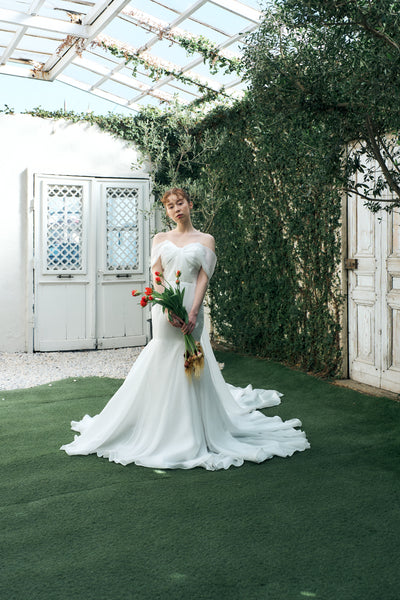 2way バックトレーン オフショルダー ソフトマーメイドドレス(W344)