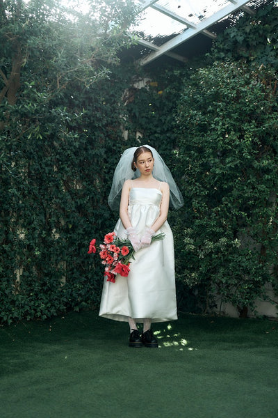 ミカド風 サテン スパゲッティストラップ コクーンドレス(W345)