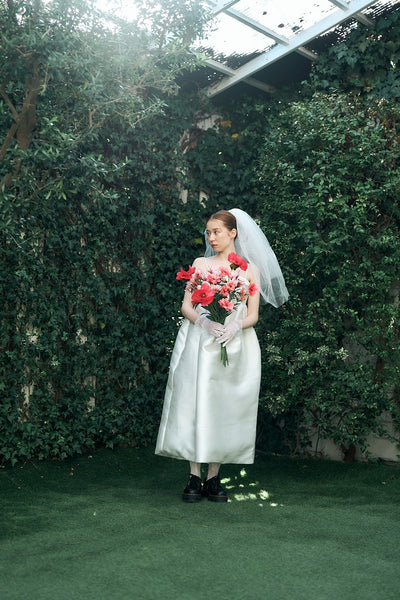 ミカド風 サテン スパゲッティストラップ コクーンドレス(W345)