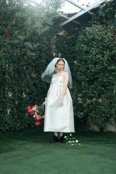 ミカド風 サテン スパゲッティストラップ コクーンドレス(W345)