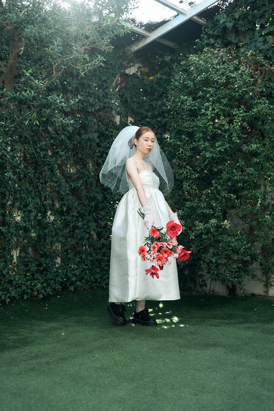 ミカド風 サテン スパゲッティストラップ コクーンドレス(W345)