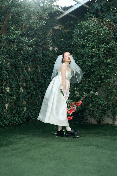 ミカド風 サテン スパゲッティストラップ コクーンドレス(W345)