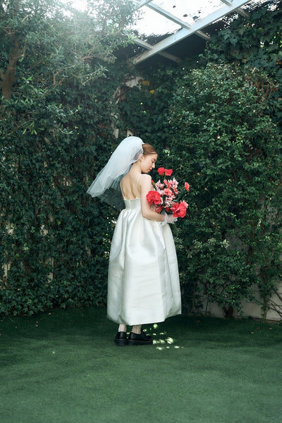 ミカド風 サテン スパゲッティストラップ コクーンドレス(W345)