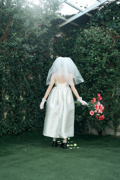 ミカド風 サテン スパゲッティストラップ コクーンドレス(W345)