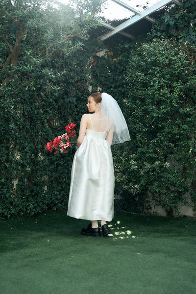 ミカド風 サテン スパゲッティストラップ コクーンドレス(W345)