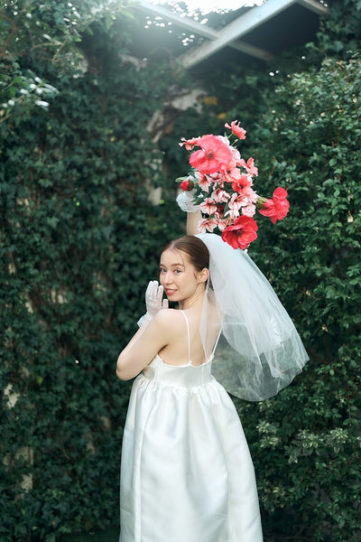 ミカド風 サテン スパゲッティストラップ コクーンドレス(W345)