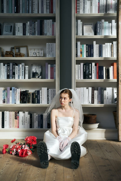 ミカド風 サテン スパゲッティストラップ コクーンドレス(W345)