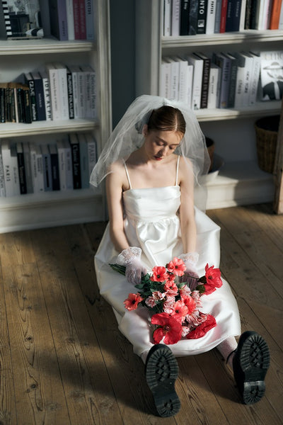 ミカド風 サテン スパゲッティストラップ コクーンドレス(W345)