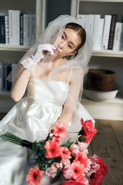 ミカド風 サテン スパゲッティストラップ コクーンドレス(W345)