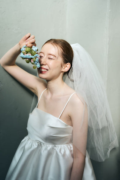 ミカド風 サテン スパゲッティストラップ コクーンドレス(W345)