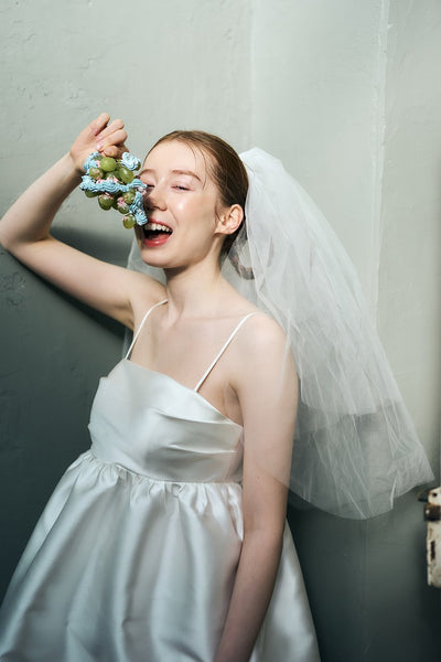 ミカド風 サテン スパゲッティストラップ コクーンドレス(W345)