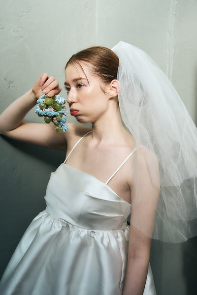 ミカド風 サテン スパゲッティストラップ コクーンドレス(W345)