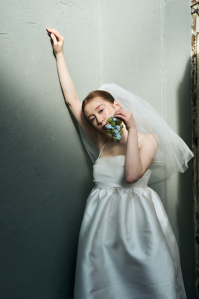 ミカド風 サテン スパゲッティストラップ コクーンドレス(W345)