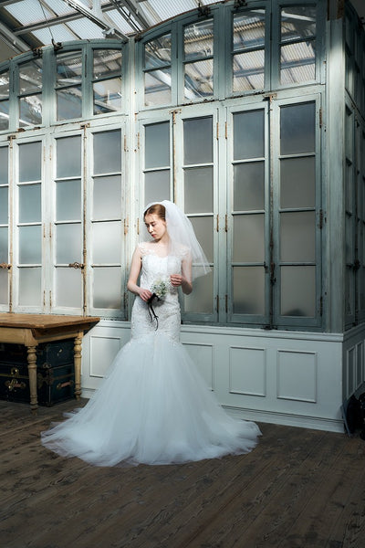 フレンチスリーブ 刺繍 マーメイドドレス(W336)