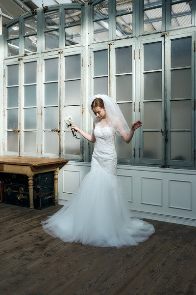 フレンチスリーブ 刺繍 マーメイドドレス(W336)