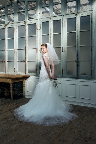 フレンチスリーブ 刺繍 マーメイドドレス(W336)