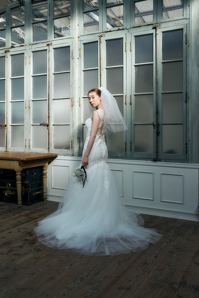 フレンチスリーブ 刺繍 マーメイドドレス(W336)