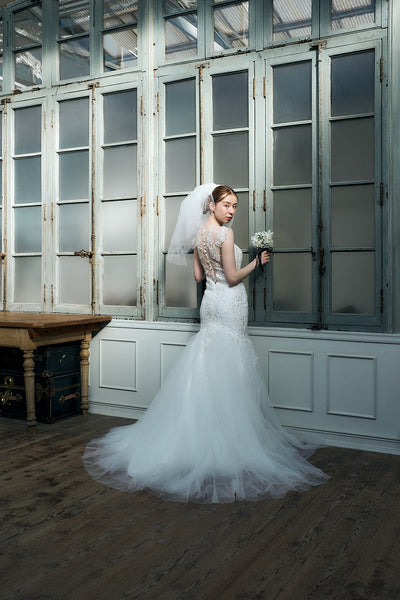 フレンチスリーブ 刺繍 マーメイドドレス(W336)