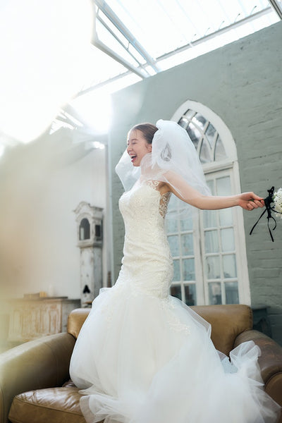 フレンチスリーブ 刺繍 マーメイドドレス(W336)