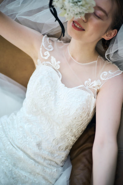 フレンチスリーブ 刺繍 マーメイドドレス(W336)