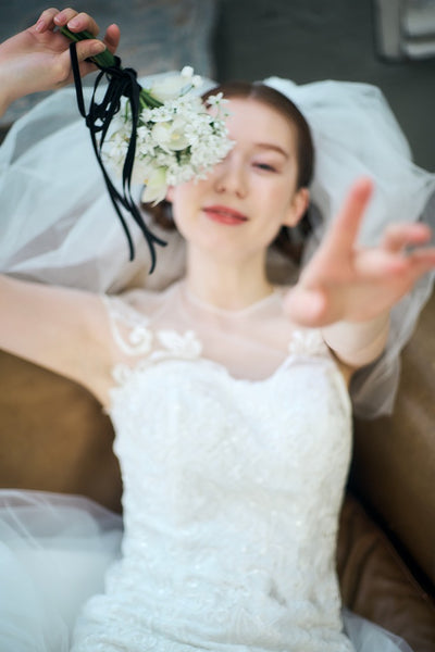 フレンチスリーブ 刺繍 マーメイドドレス(W336)