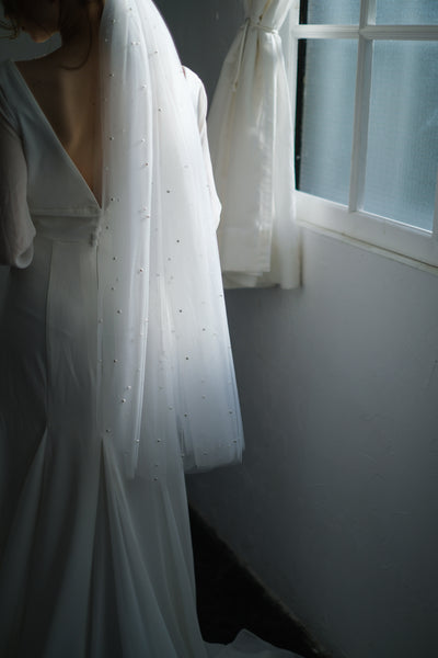 ボリューム袖 Vネック シフォン マーメイドドレス(W203)