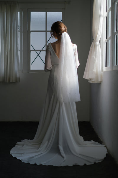 ボリューム袖 Vネック シフォン マーメイドドレス(W203)