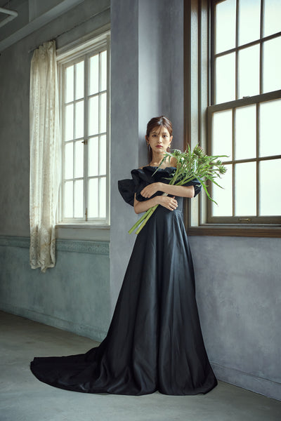 オフショルダー Aラインドレス ブラック(W274BK)