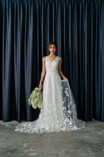 Vネック 刺繍 スレンダードレス(W318)