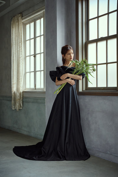 オフショルダー Aラインドレス ブラック(W274BK)